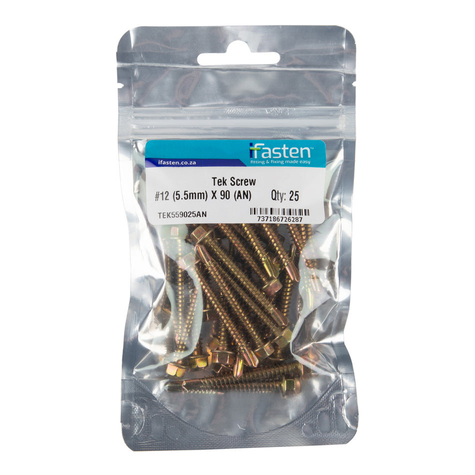 IFASTEN TEK SCREW NO12 5.5MM X 90MM 25 PP