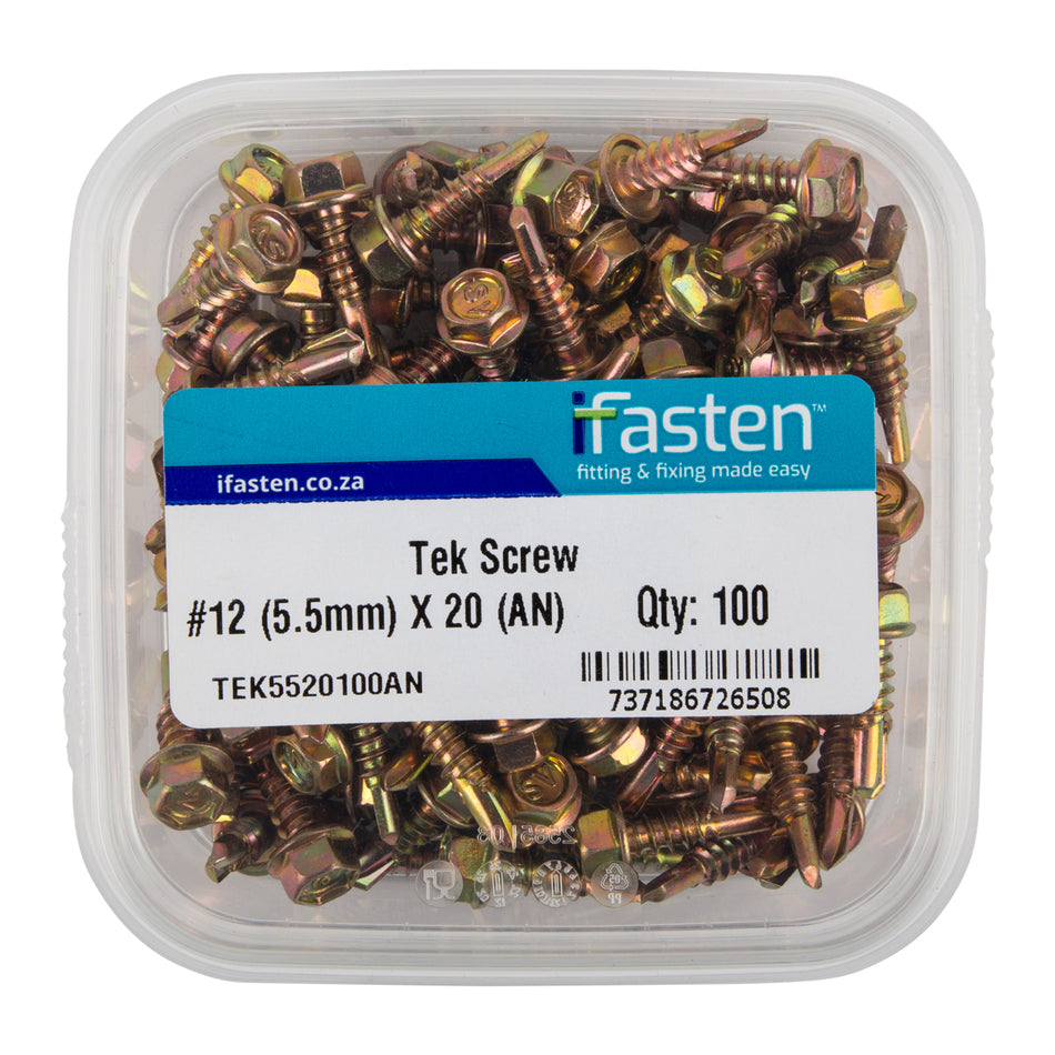 IFASTEN TEK SCREW NO12 5.5MM X 20MM 100 PT