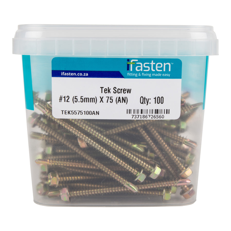 IFASTEN TEK SCREW NO12 5.5MM X 75MM 100 PT