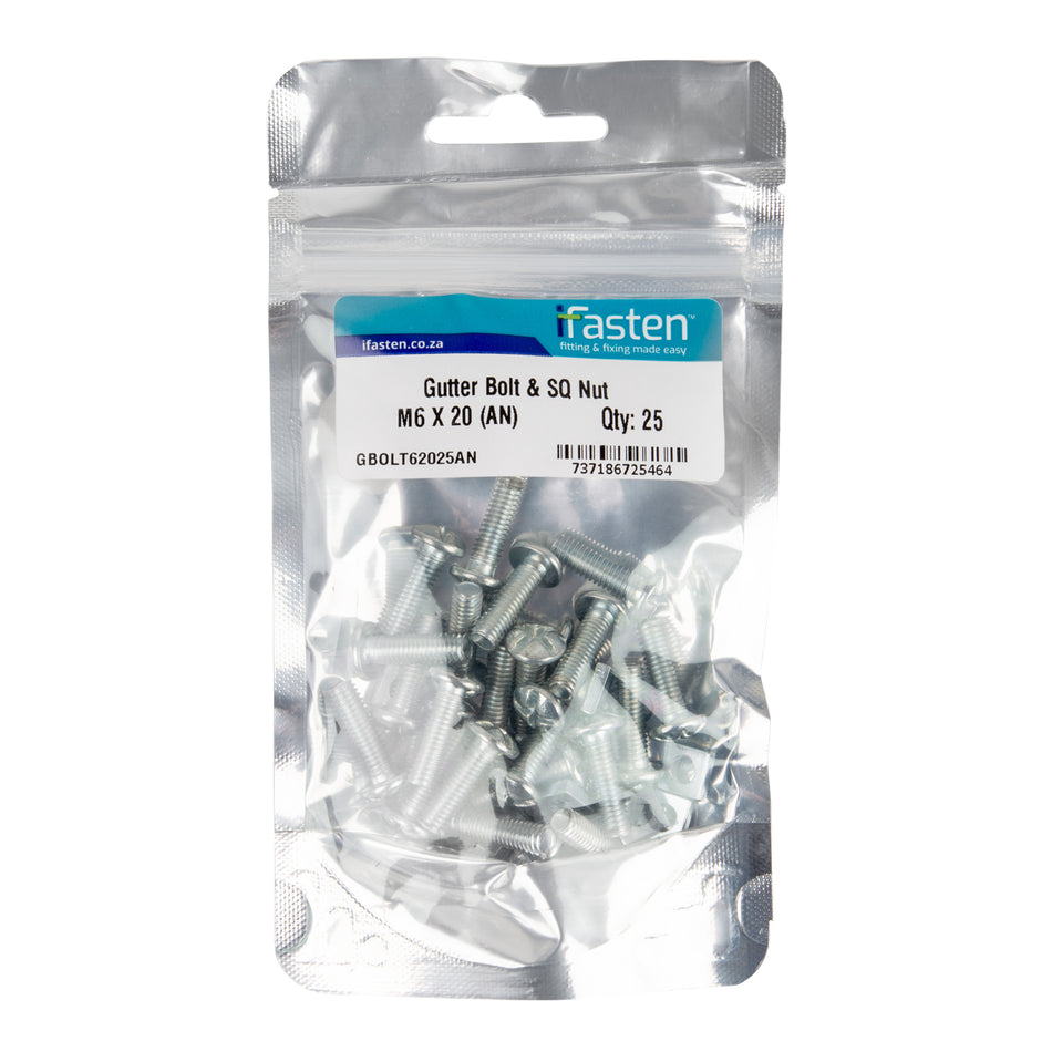 IFASTEN BOLT AND NUT GUTTER M6 X 20MM 25 PP