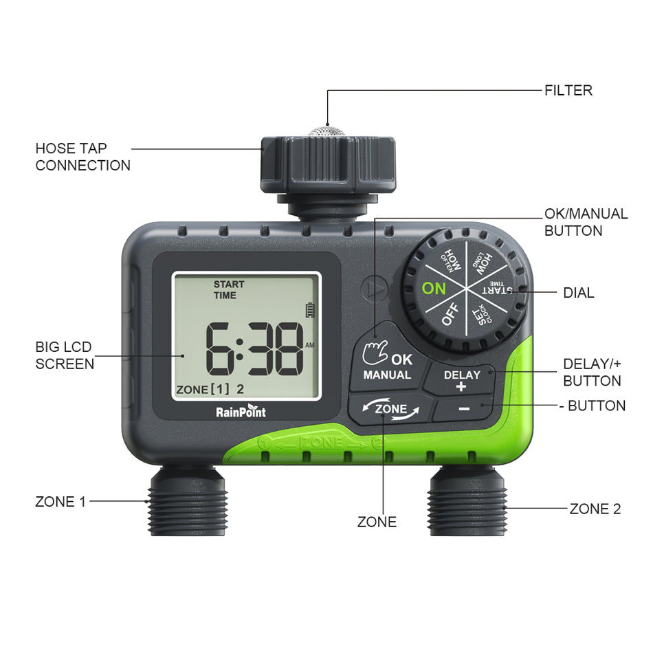 RAINPOINT DIGITAL 2-ZONE IRRIGATION TIMER